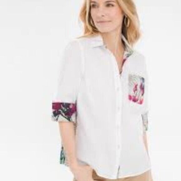 Chico's Tropical Pleat Back Shirt Top 0 Small NWT - Picture 3 of 8